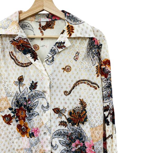 Vintage Floral Metallic Button Down Top - Picture 1 of 4